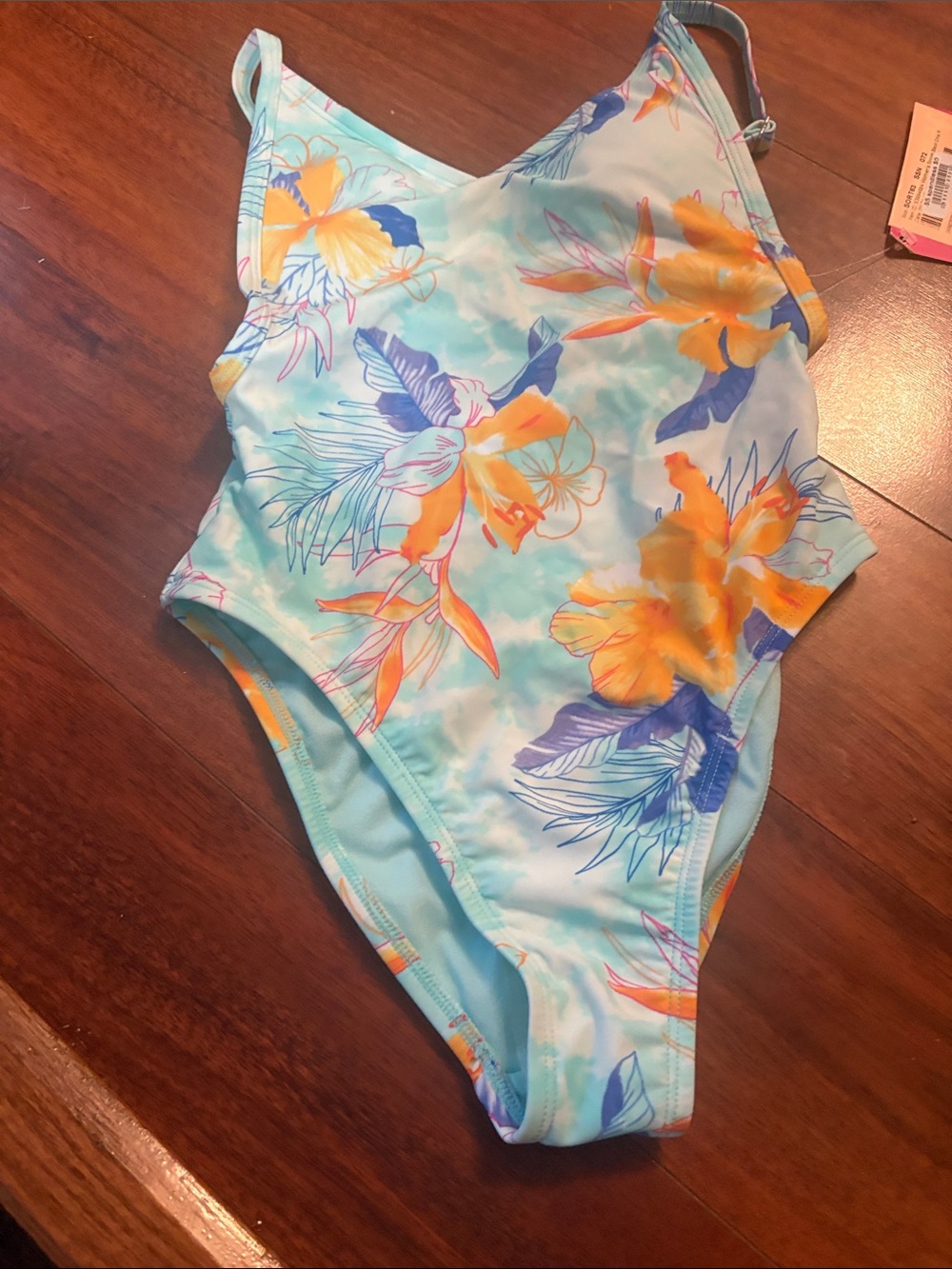 Xhilaration Light Blue One-Piece Swimsuit with Yellow & Blue Floral Print xS